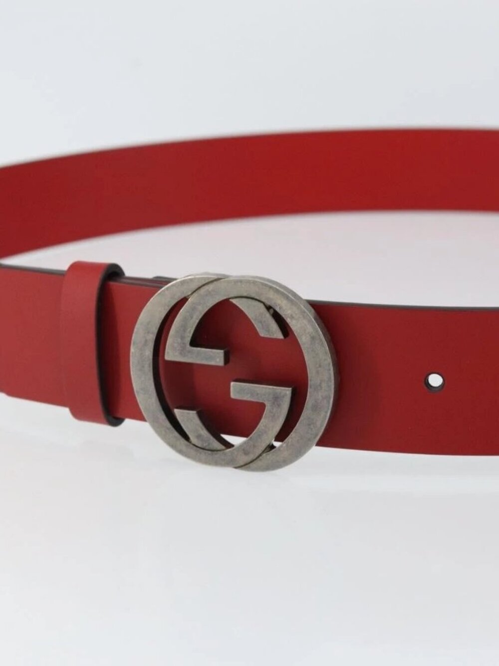 GUCCI Interlocking G Belt Leather 42.9" Red Silver - Picture 5 of 11